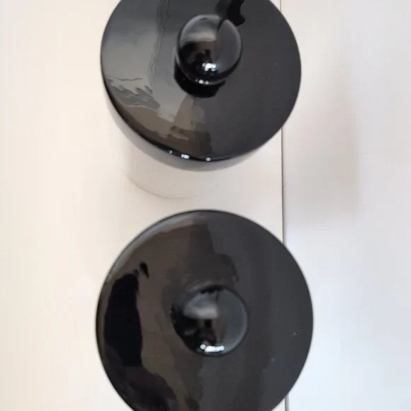 New Ceramic 7" Tall White And Black Speckled Canisters Food Storage With Lids - Picture 4 of 8